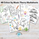 Colour by music theory worksheets for children