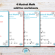 Musical maths worksheets for teaching note values.