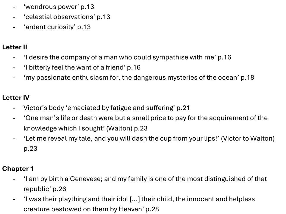 Frankenstein quotes from letters and chapter 1.