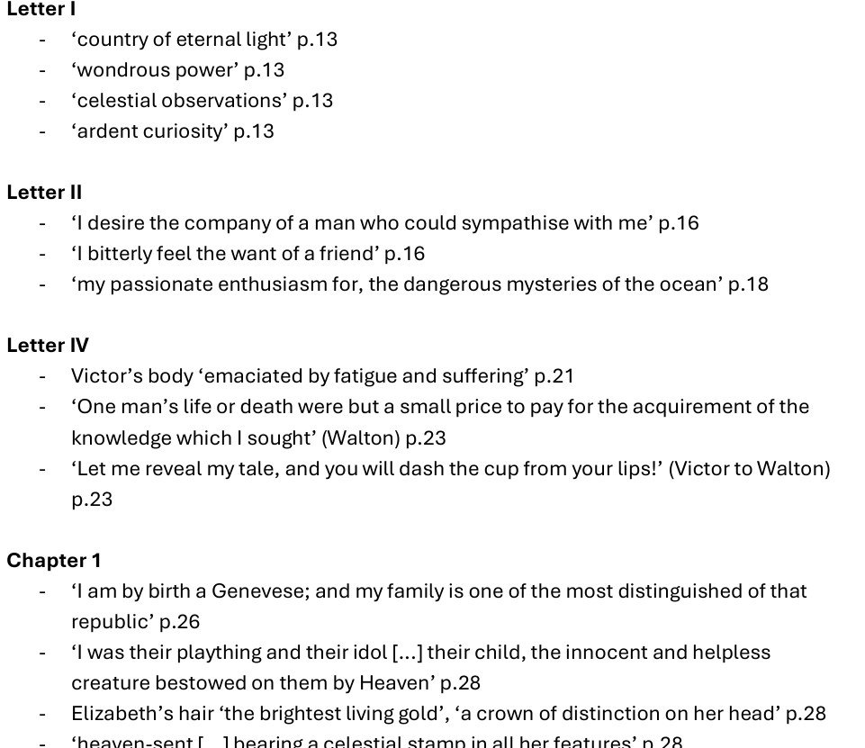 Frankenstein quotes from letters and chapter 1.