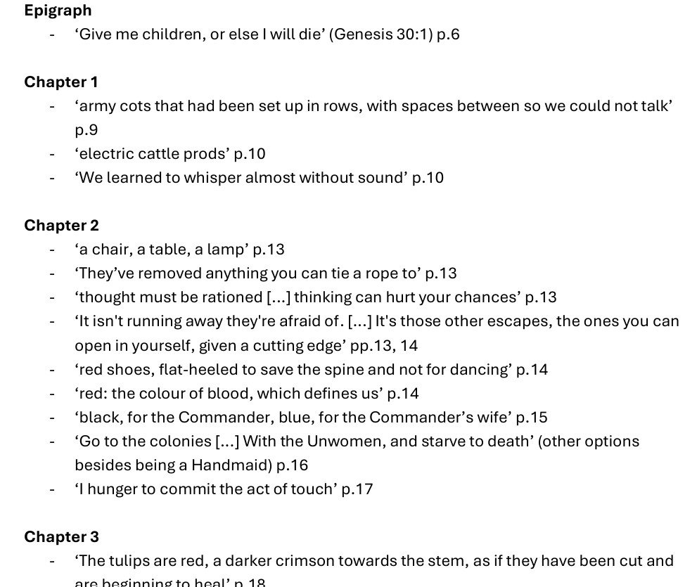 Quotes from The Handmaid's Tale, chapters overview.
