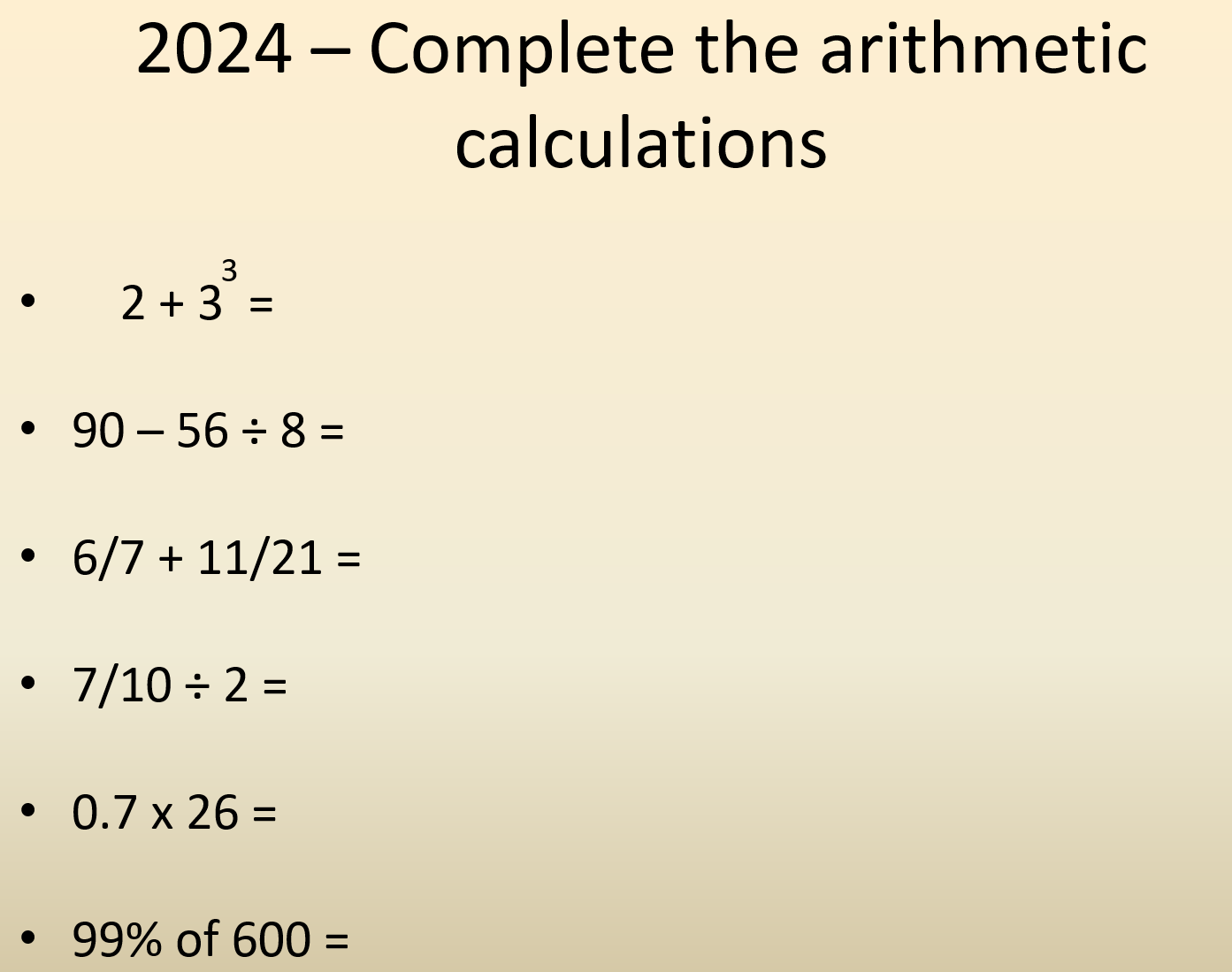 Arithmetic calculations for completion in 2024.