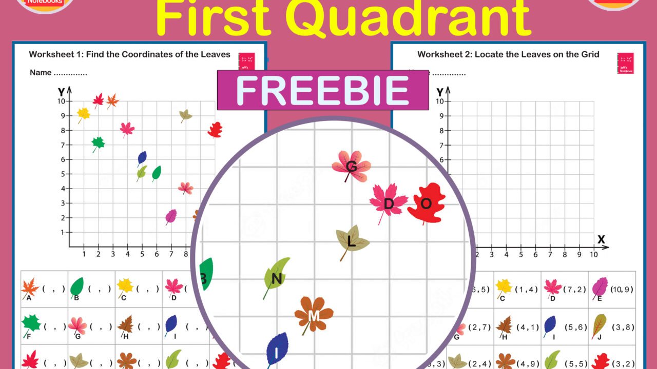 First quadrant coordinates worksheets with leaves theme.