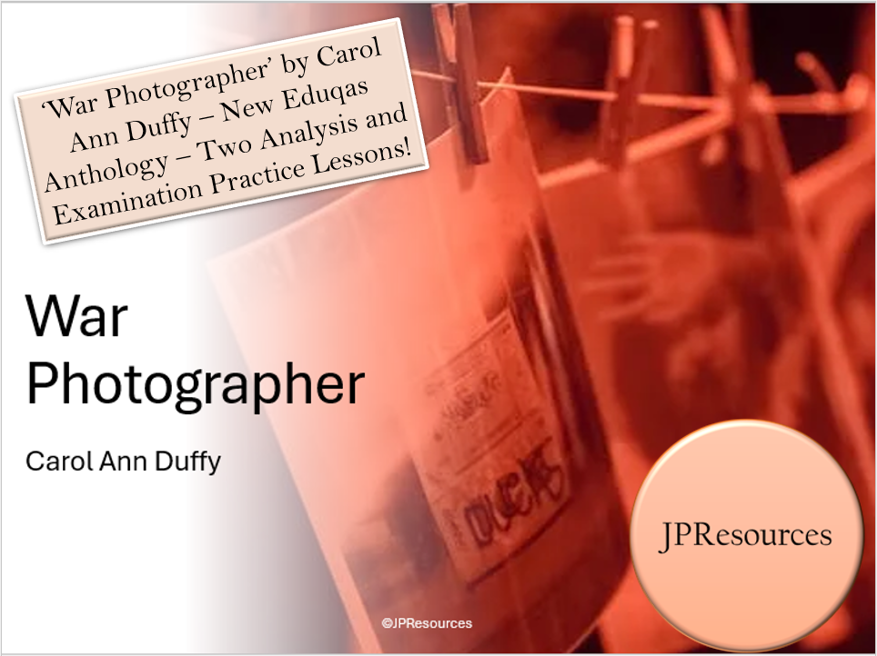War Photographer poem analysis and lesson resources.