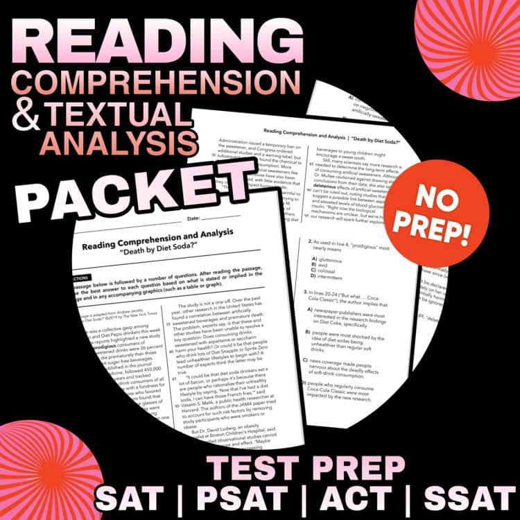 Test prep reading comprehension packet for exams