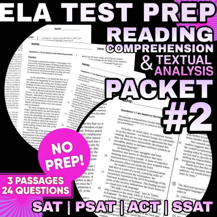 ELA test prep packet for reading comprehension.