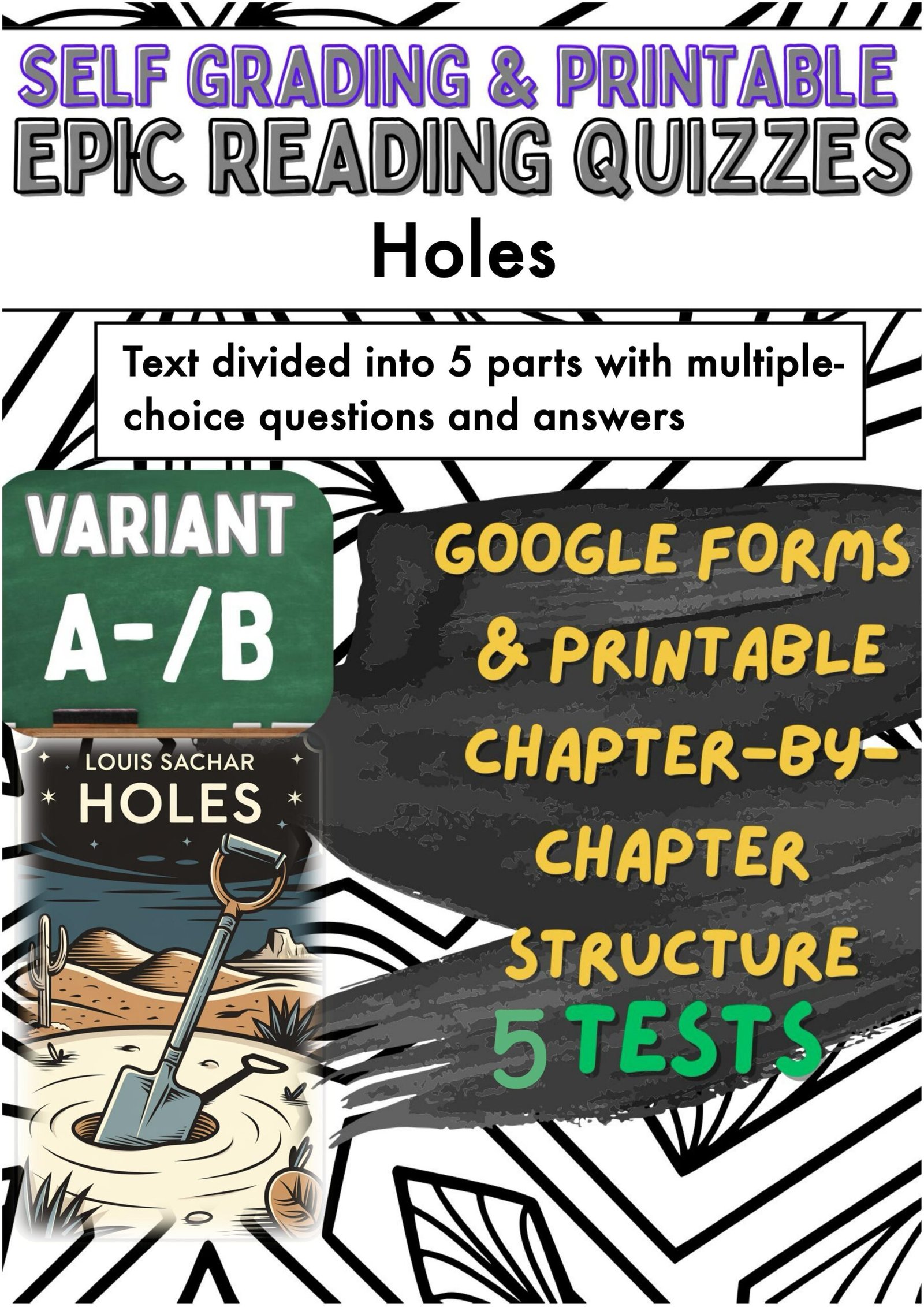 Self-grading reading quizzes for 'Holes' by Louis Sachar.