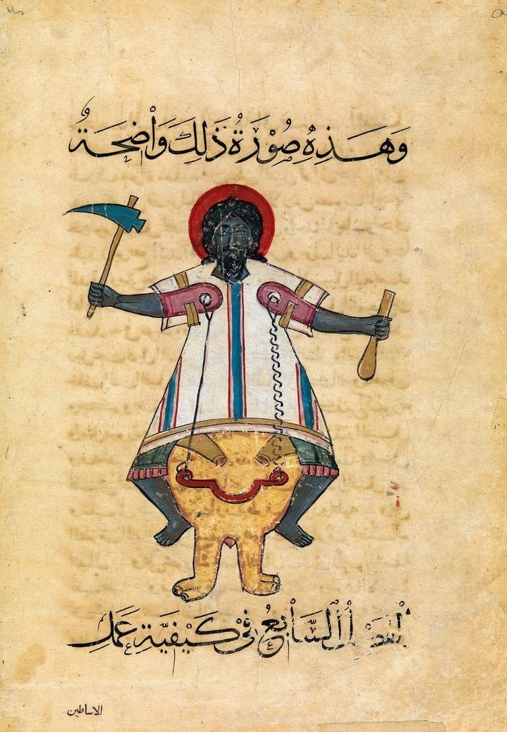 Medieval Arabic manuscript depicting Aquarius zodiac sign.
