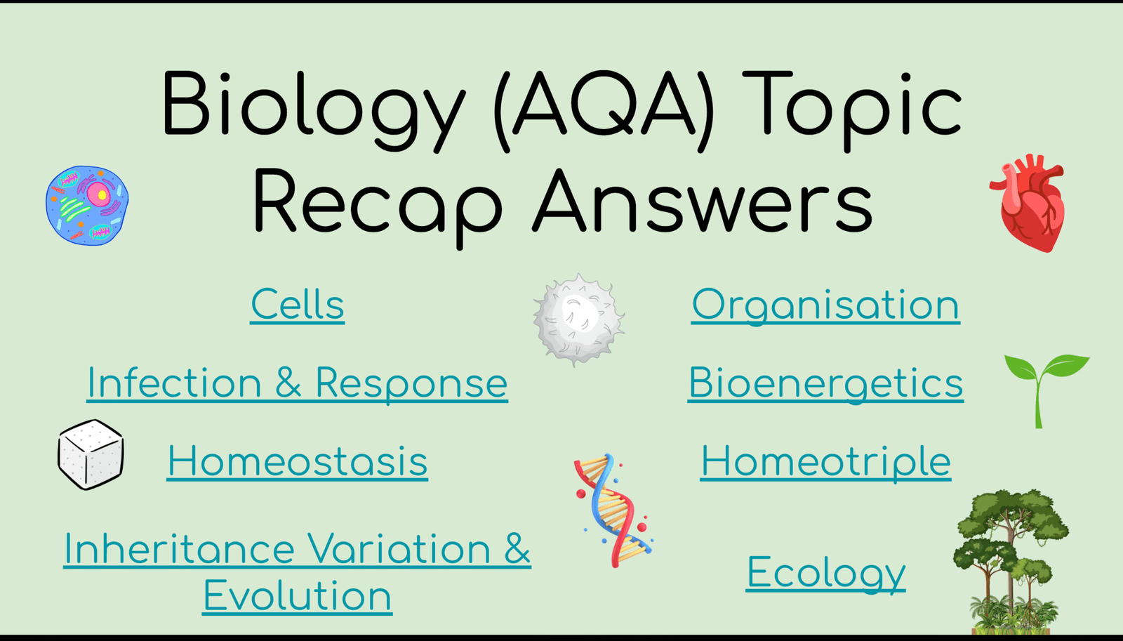AQA Biology topics list for recap answers.