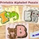 Printable alphabet puzzle with animal illustrations.