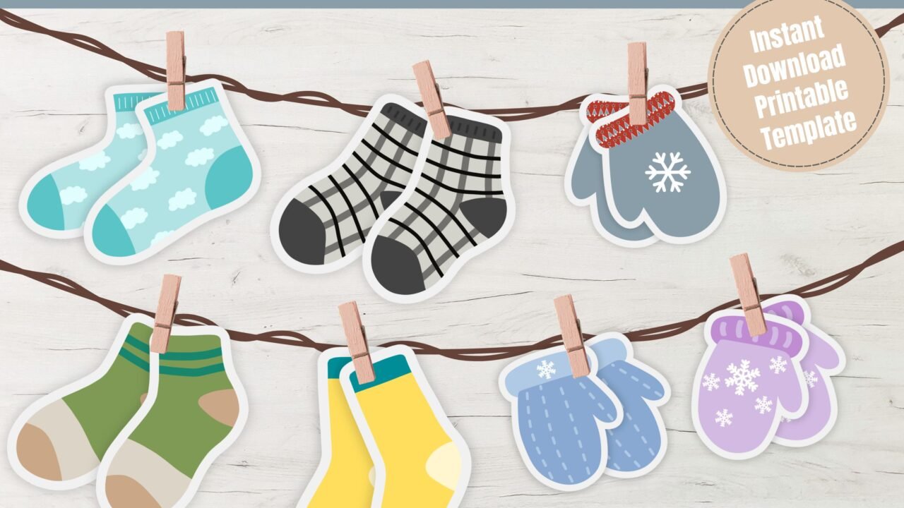 Printable matching socks and mittens activity template