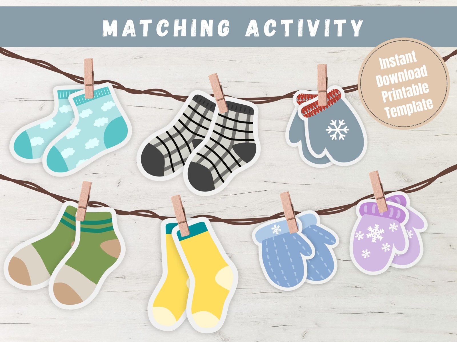 Printable matching socks and mittens activity template