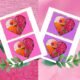 Colourful heart designs on pink and violet backgrounds.