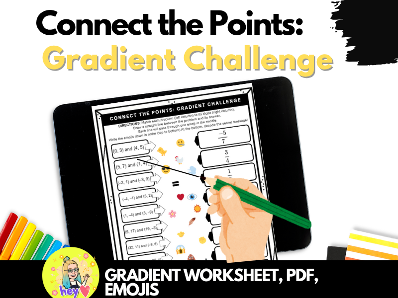 Gradient challenge worksheet with emojis on a tablet.