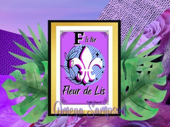 Decorative letter F with fleur de lis design.
