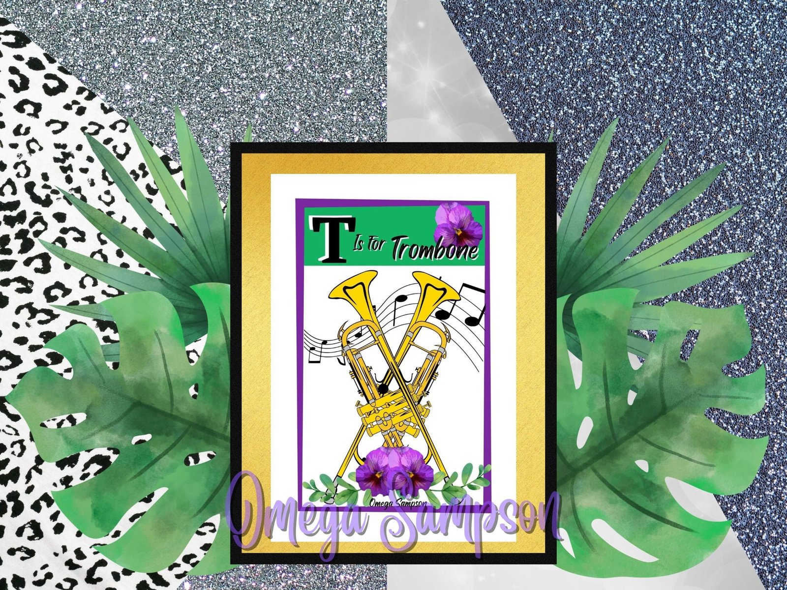 T is for Trombone colourful artistic design