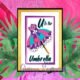 Colourful framed umbrella art with tropical background