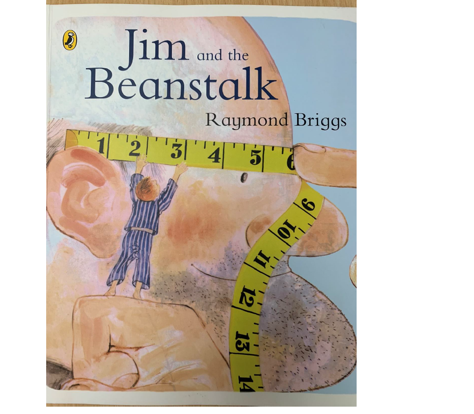 Jim and the Beanstalk book cover illustration.