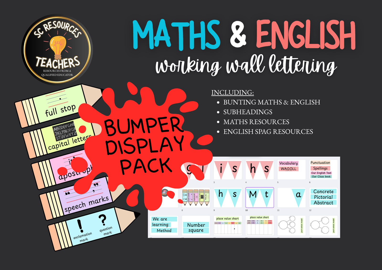 Maths and English classroom display resources pack.