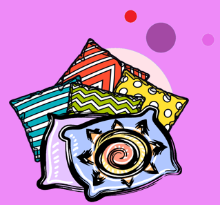 Colourful decorative pillows on purple background