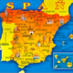 Colourful map of Spain with major cities highlighted.