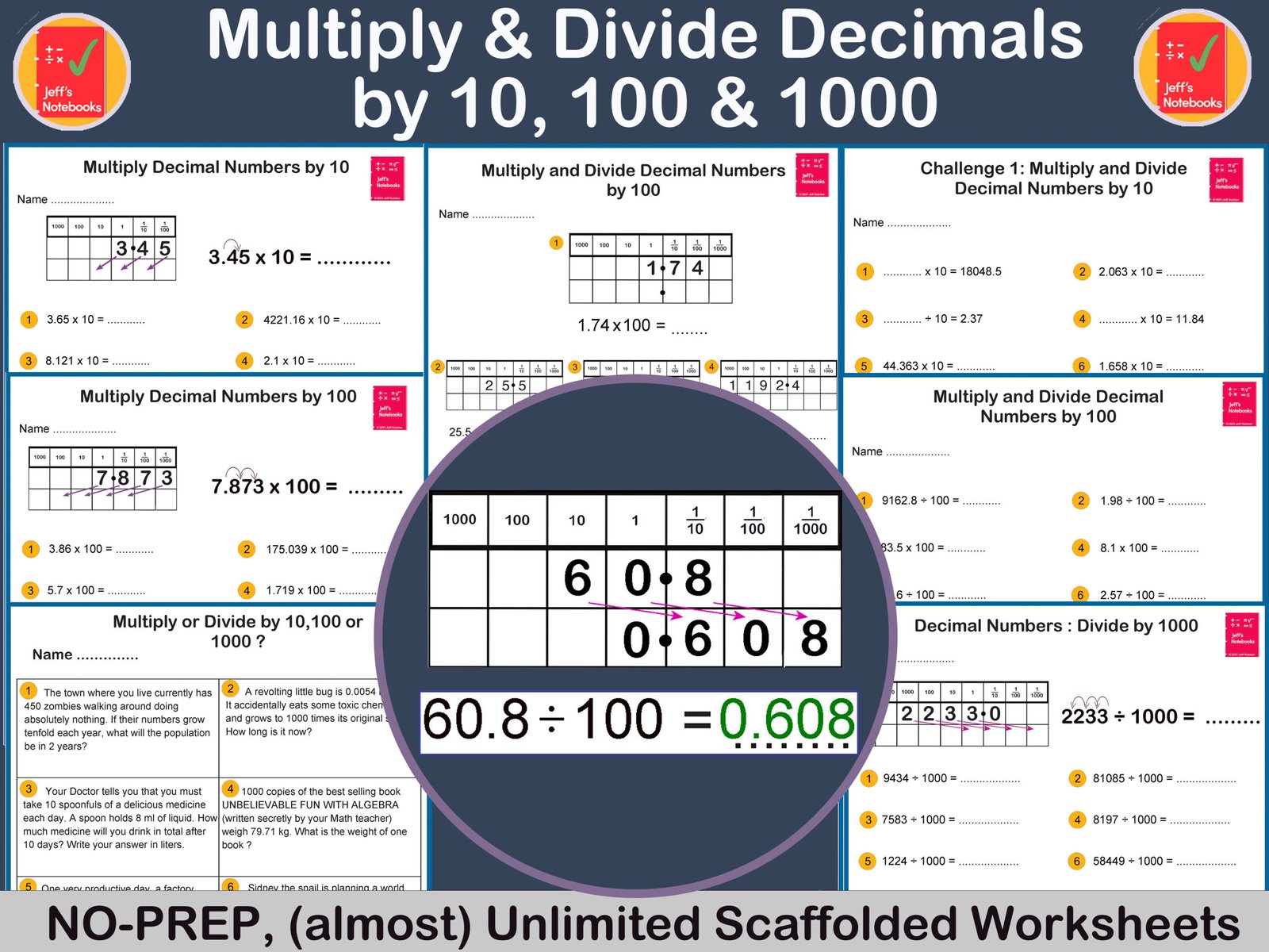Multiply and divide decimals worksheet bundle.