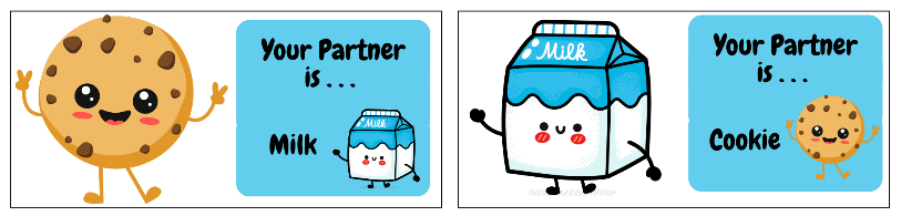 Cartoon cookie and milk pair illustration.