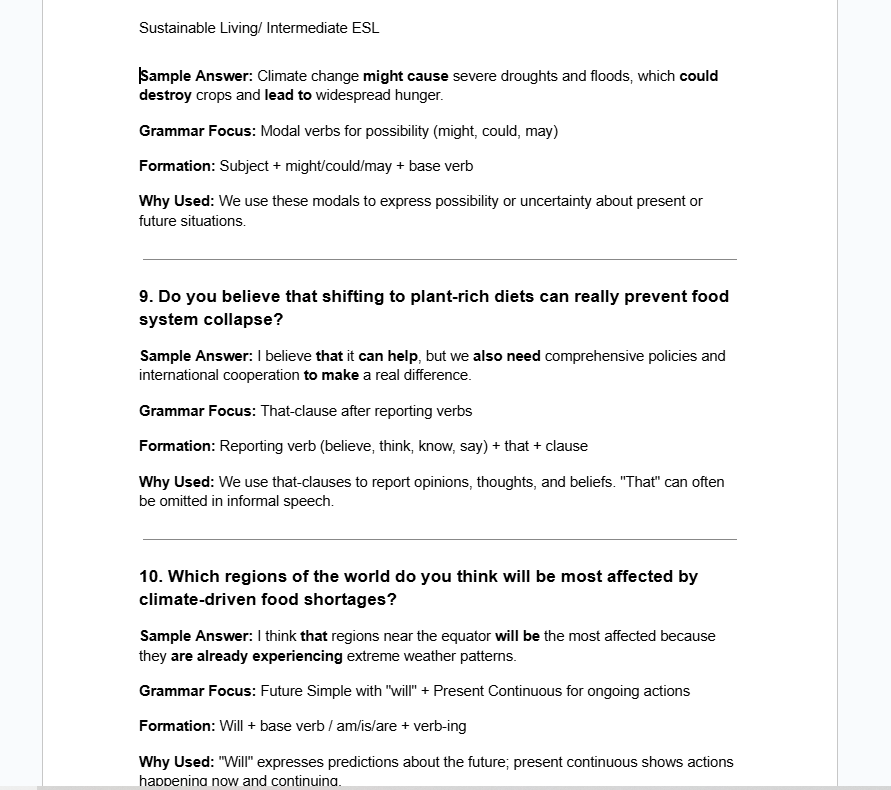 Sustainable ESL worksheet on climate change impacts.