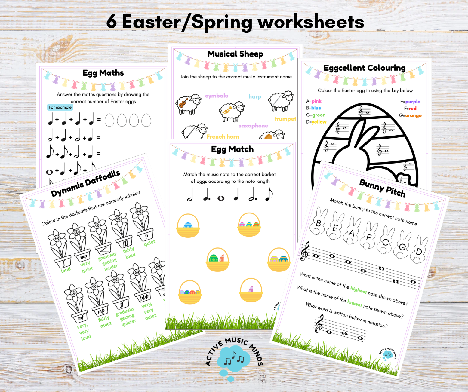 Easter music-themed educational worksheets for children