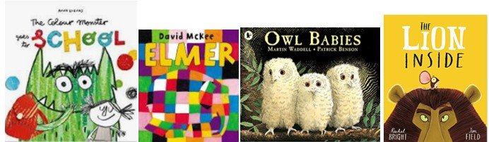Children's books: Monsters, Elmer, Owl Babies, The Lion Inside.