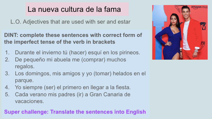 Spanish exercise on imperfect tense and adjectives with ser/estar.