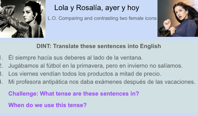 Spanish-English translation and tense exercise.