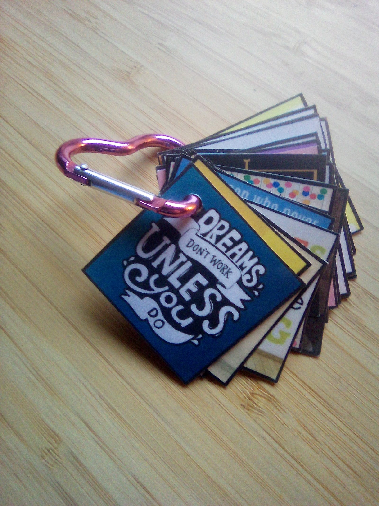 Inspirational quote cards on clip ring