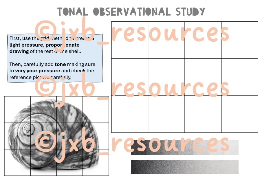 Tonal drawing guide with shell and shading scales.