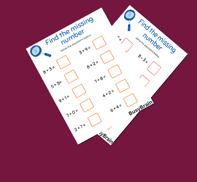 Primary maths worksheet with missing number sums