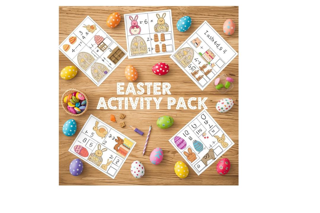 Easter activity worksheets with colourful decorated eggs