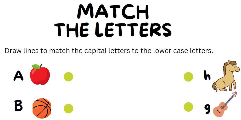 Alphabet matching worksheet with pictures and letters