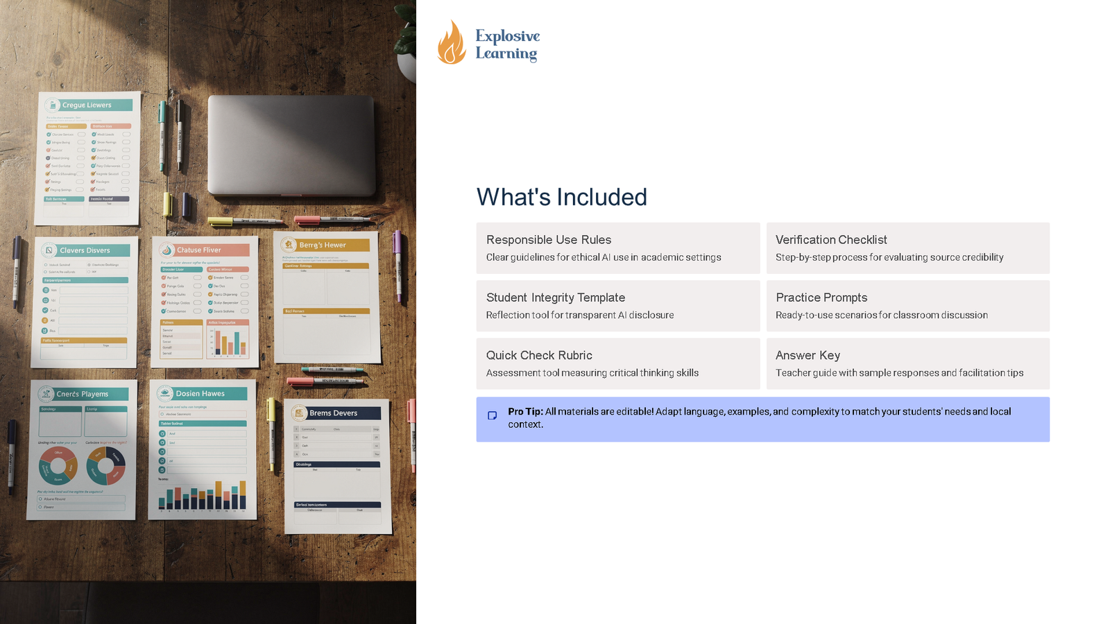 Educational resource pack displayed on wooden desk