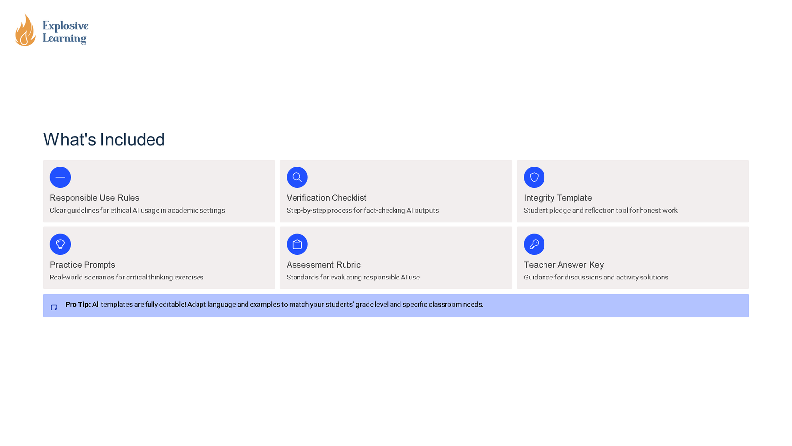 Explosive Learning resources overview for responsible AI use