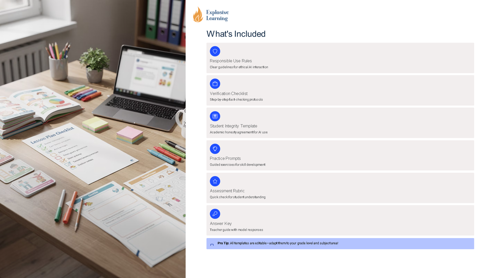Teacher desk with laptop and lesson planning materials