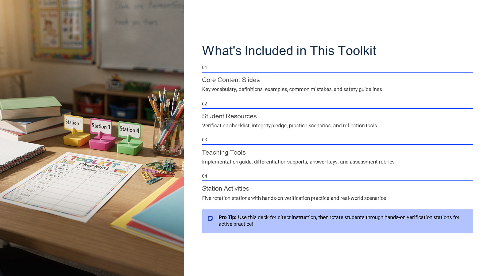 Classroom toolkit checklist and station activity materials
