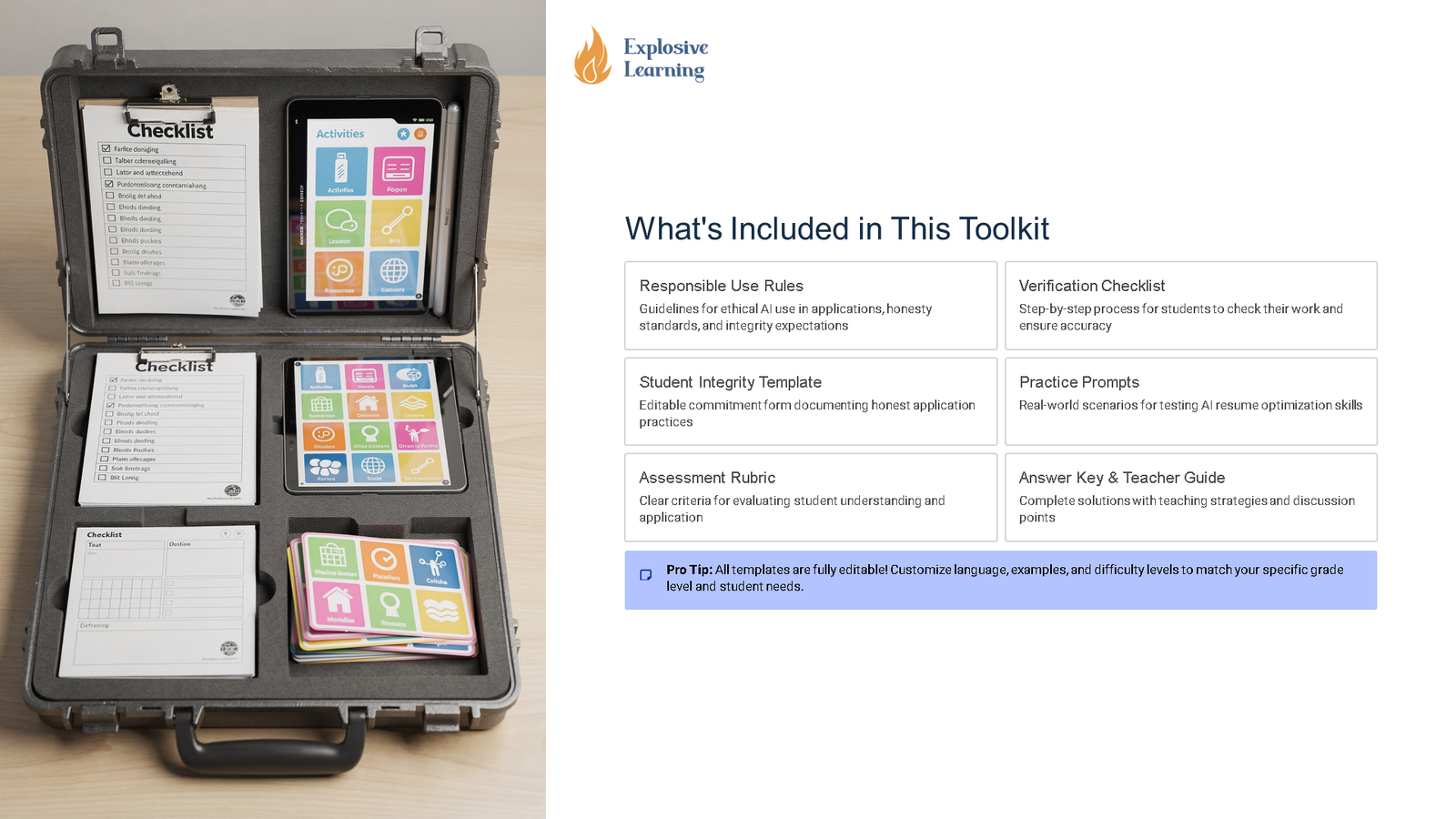 Open educational toolkit case with tablet and materials