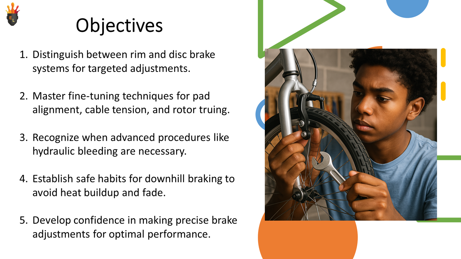 Teen adjusting bicycle rim brake with spanner