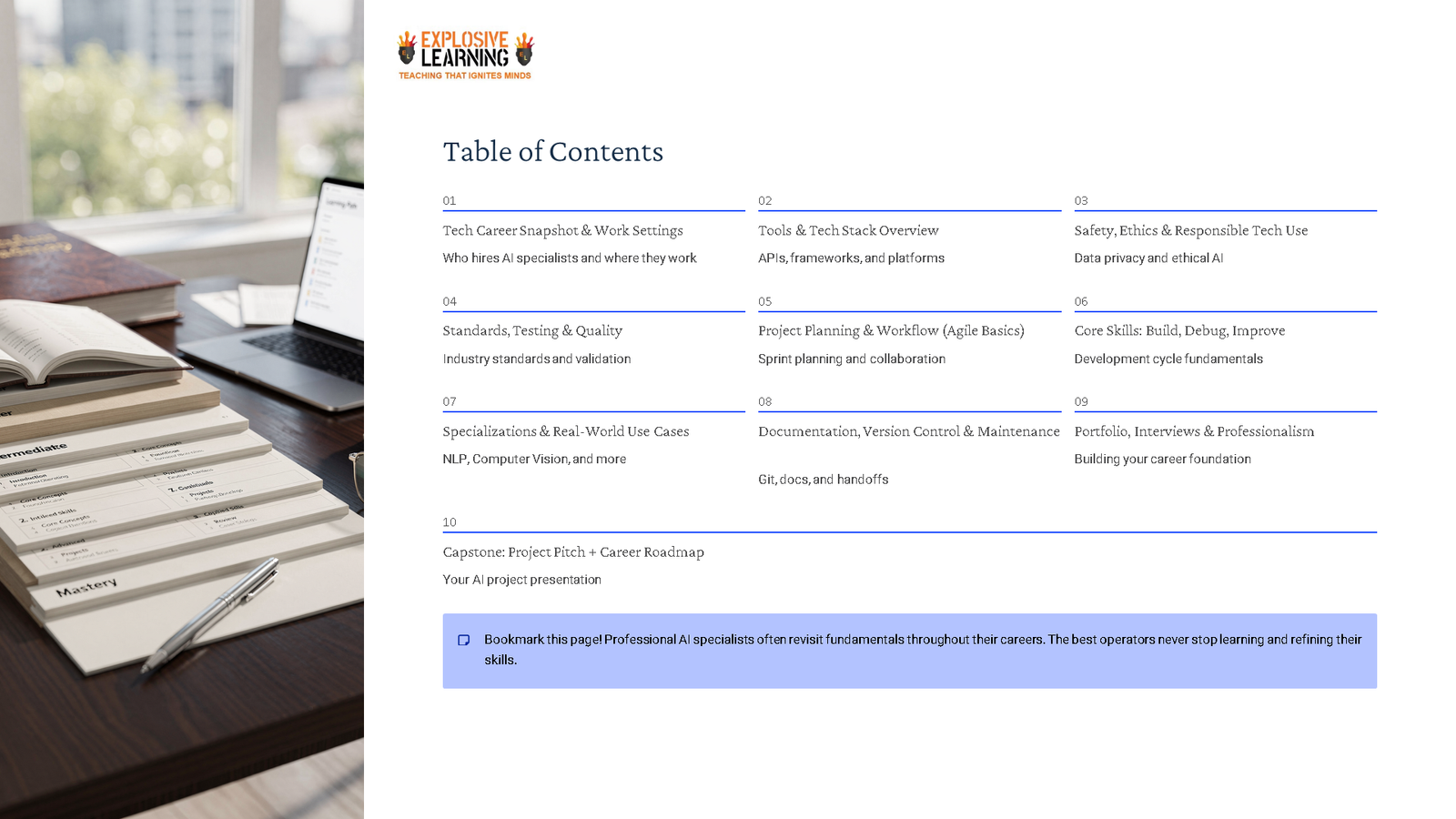AI course table of contents slide