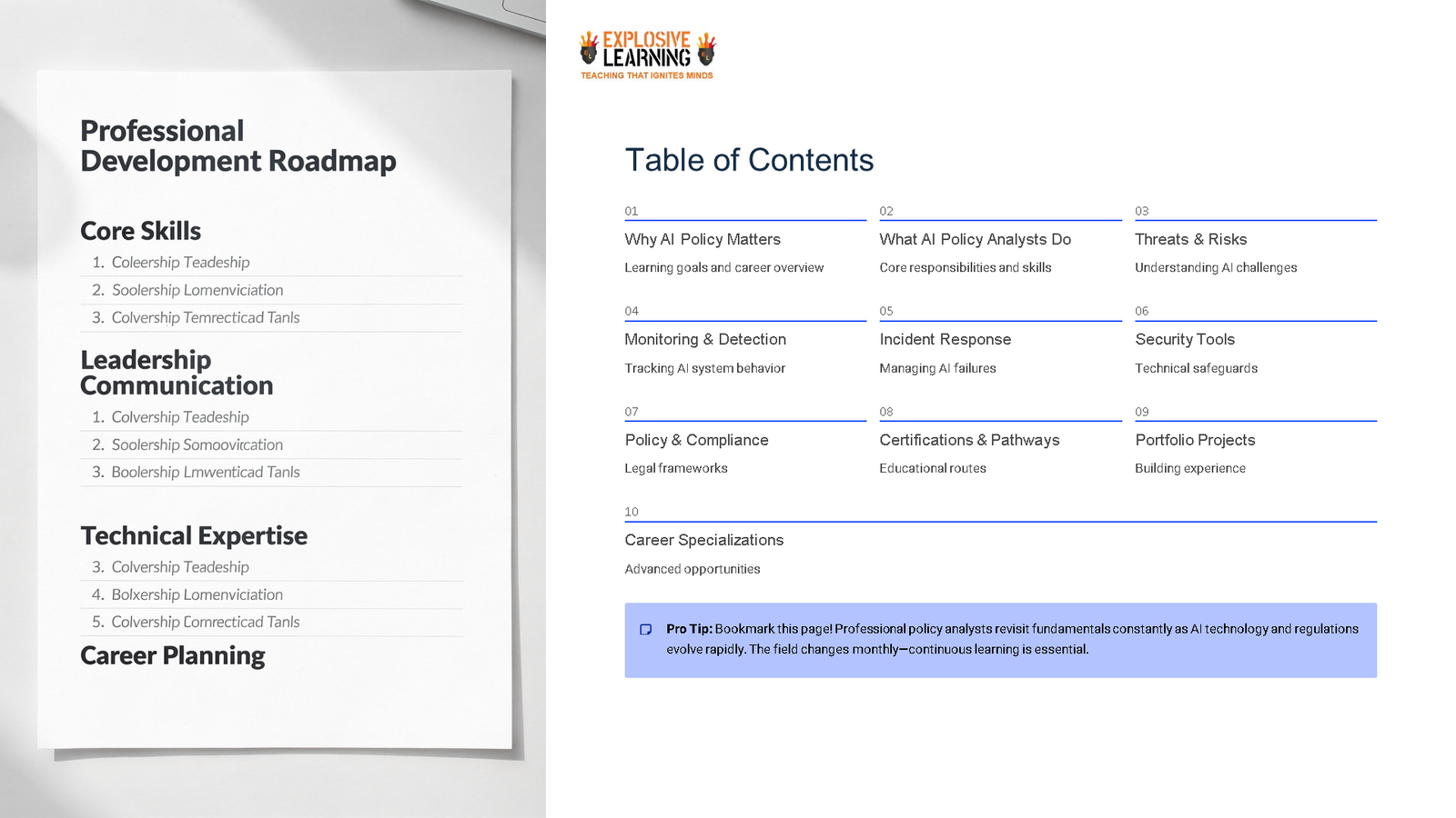 Professional development roadmap and AI policy contents