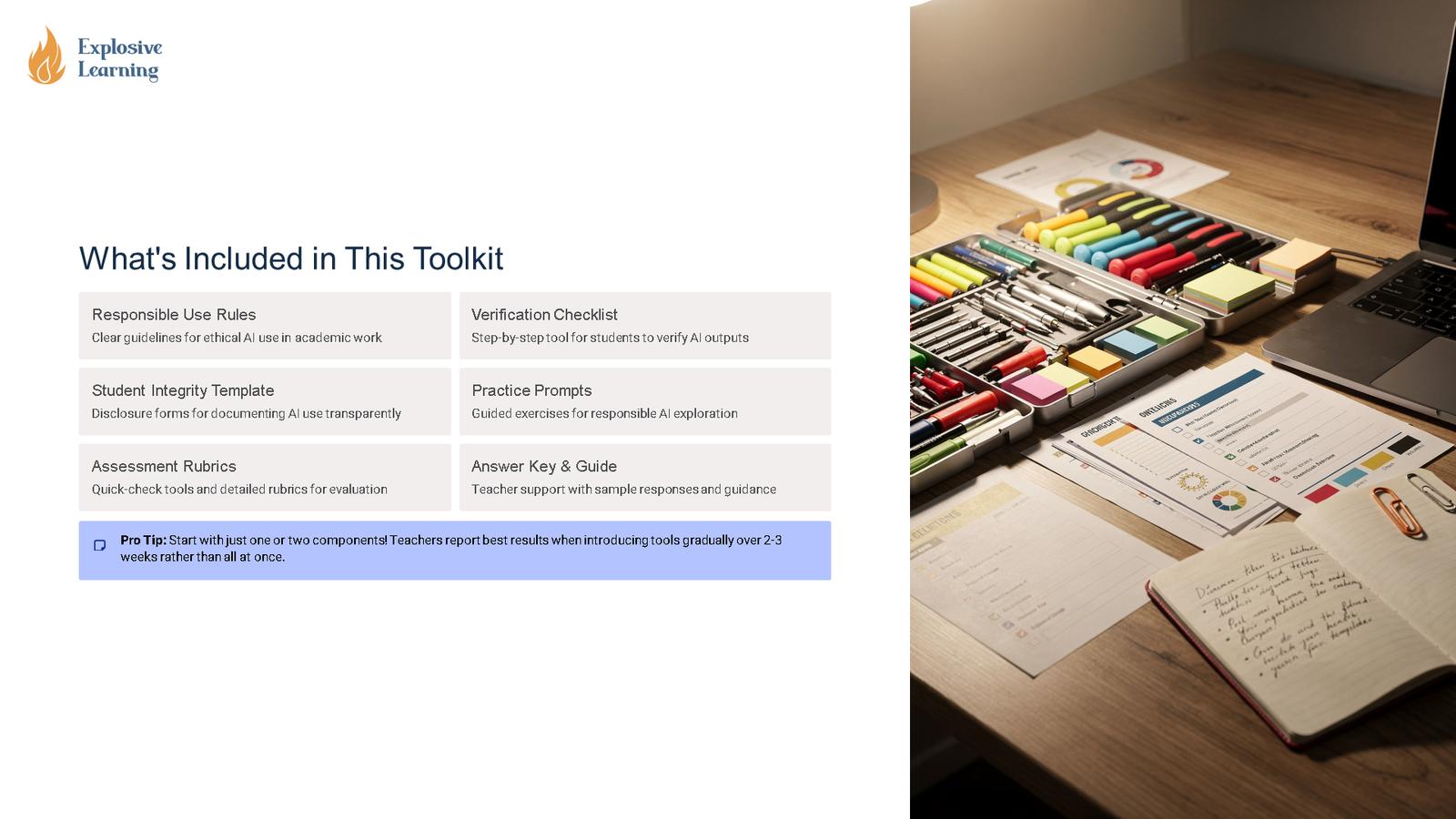 AI education toolkit overview and study desk setup