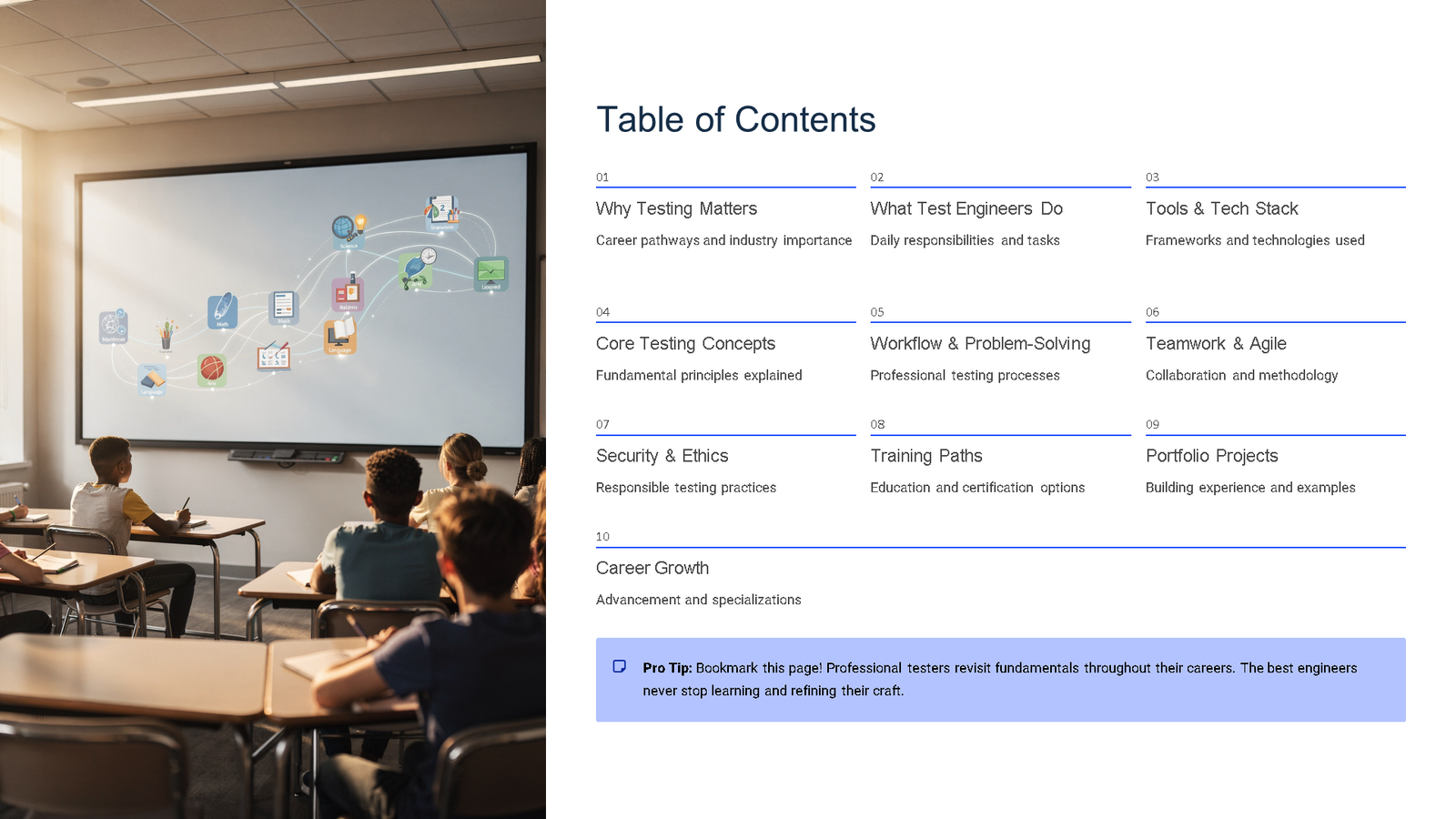 Classroom students viewing digital learning presentation screen