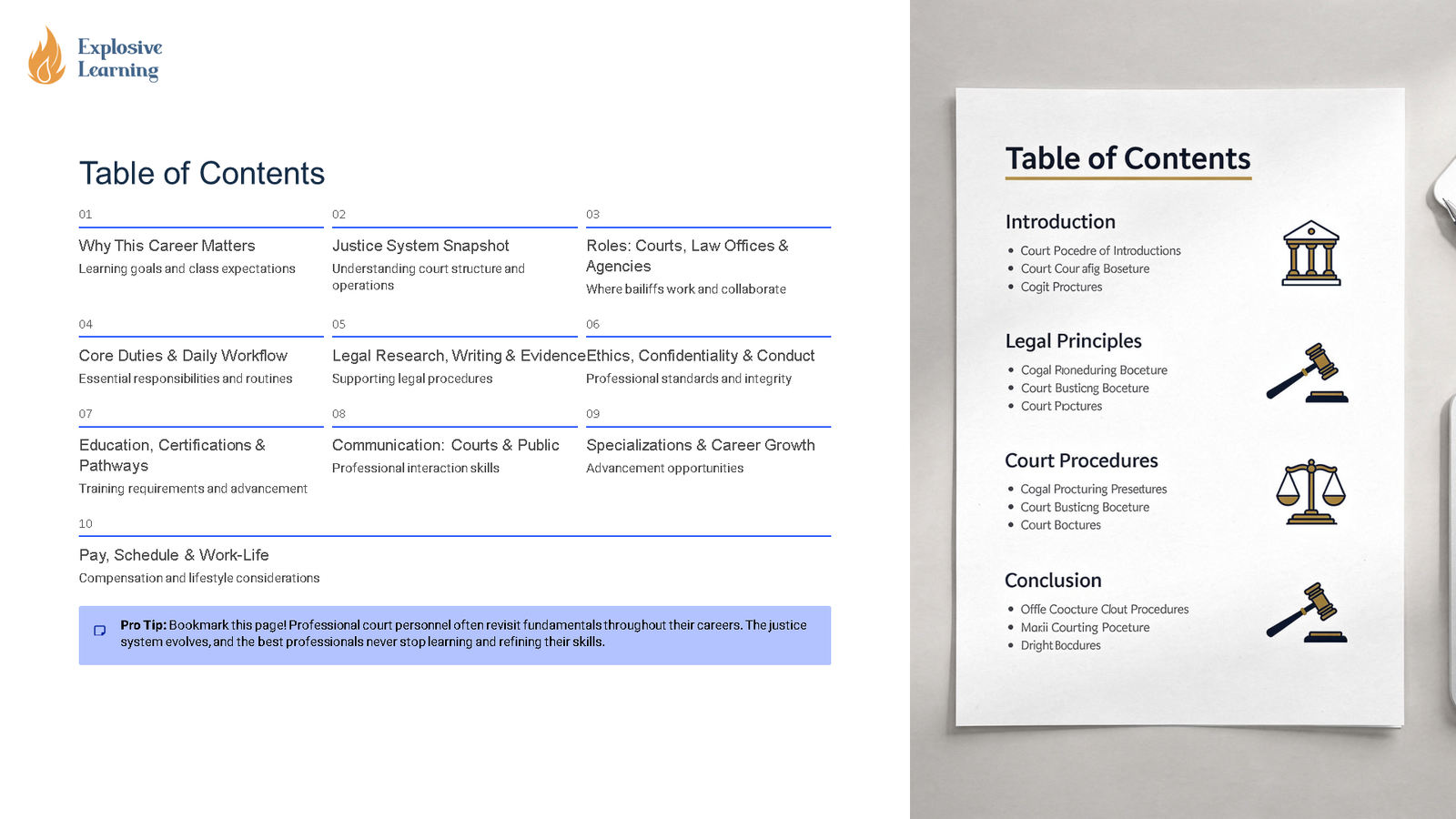 Legal career guide table of contents layout