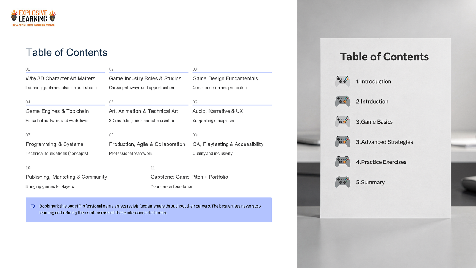 Two table of contents layouts for game design