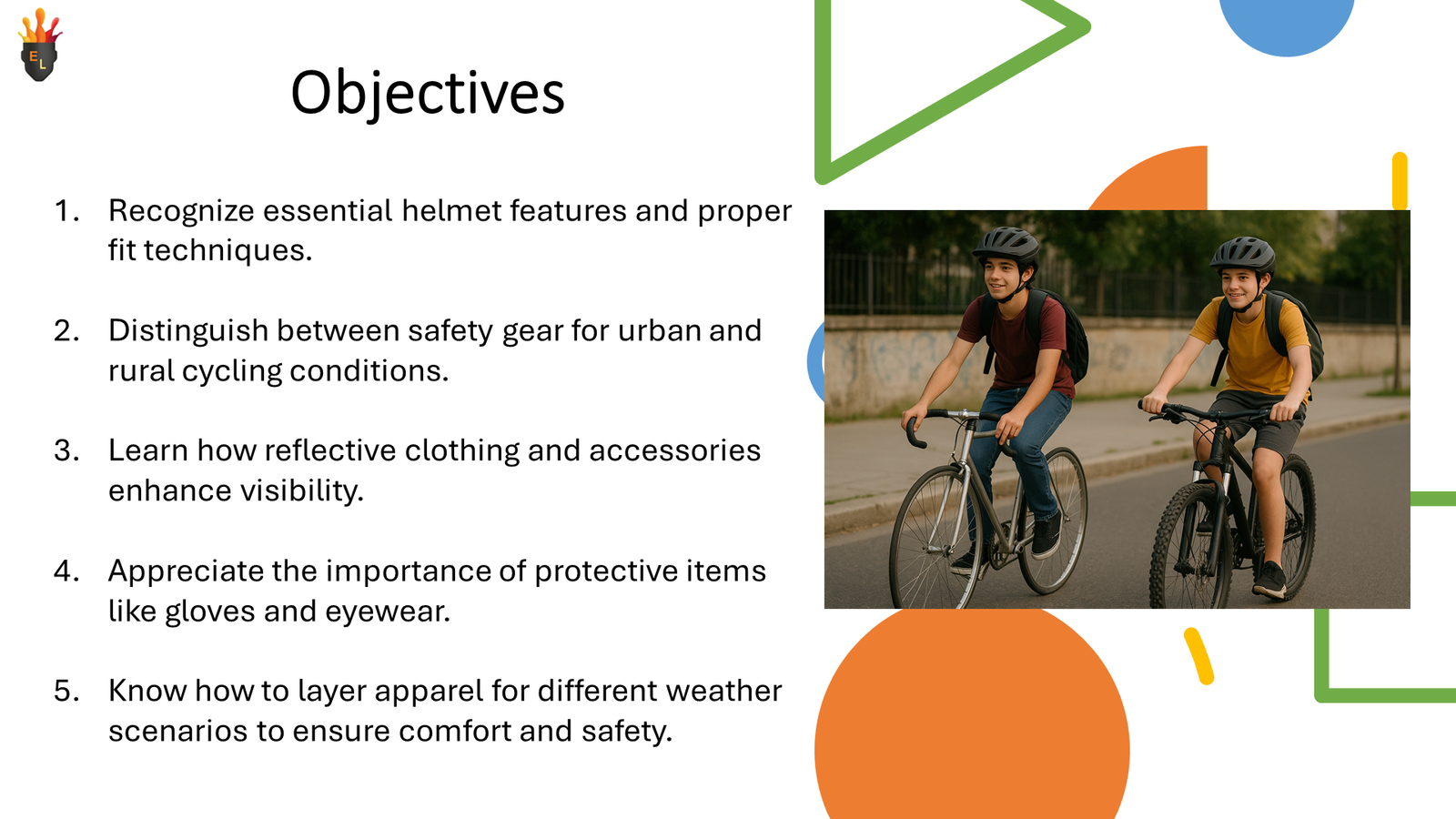 Two cyclists wearing helmets riding on urban street